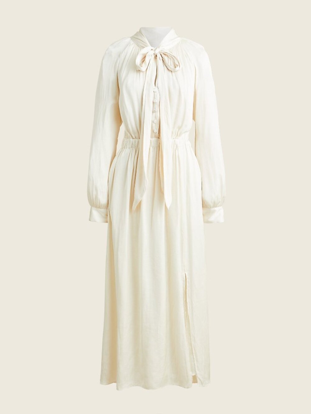 NWT J.Crew Featherweight Satin Tie-Neck Midi in Antique White Side Slit Dress M - Picture 4 of 7